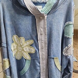 Oli & Hali Blue Jean Jacket with Floral Patches